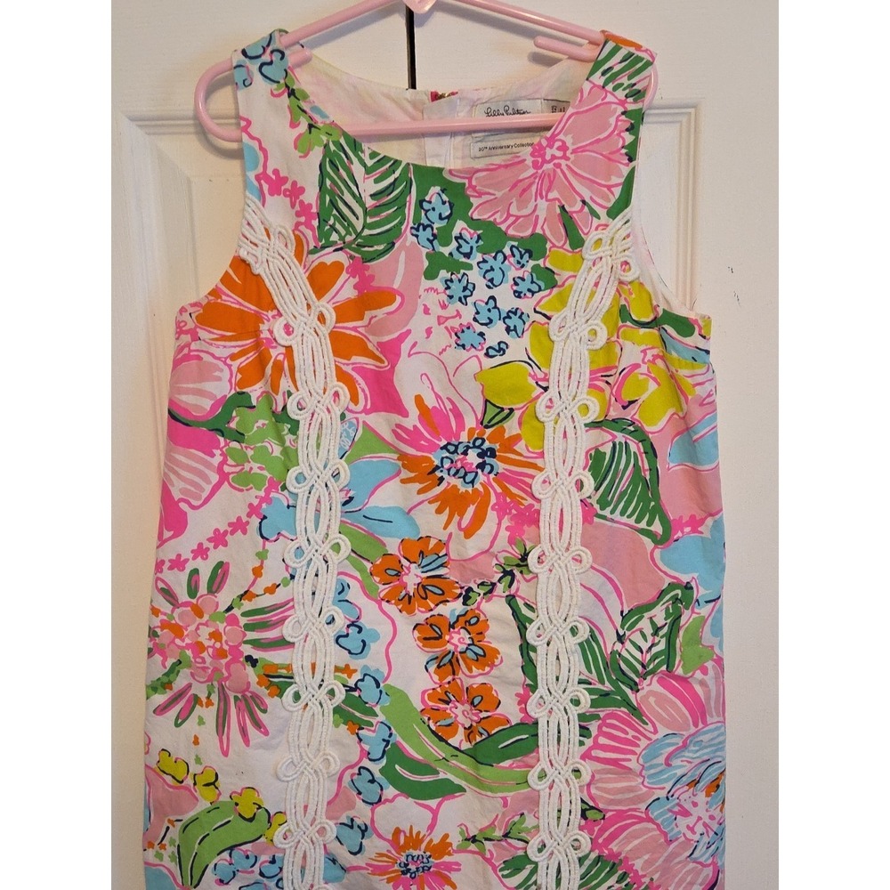 Lilly Pulitzer Girls L 10/12 Nosey Posey Floral Shift Dress Lined Fairy Coquette - Picture 2 of 12